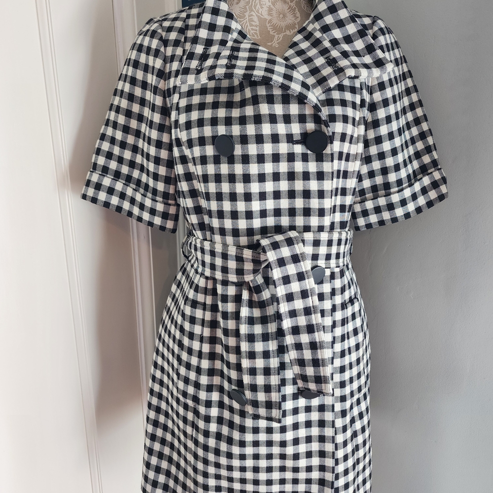 Black & White Gingham Belted Trench Dress